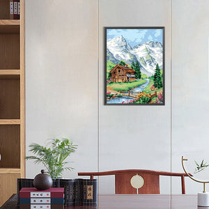 House Under Snow Mountain 30*40CM (canvas) Full Round Drill Diamond Painting