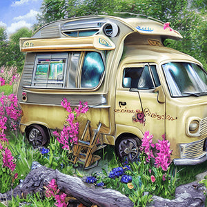 Summer Camping Car 30*30CM (canvas) Full Round Drill Diamond Painting