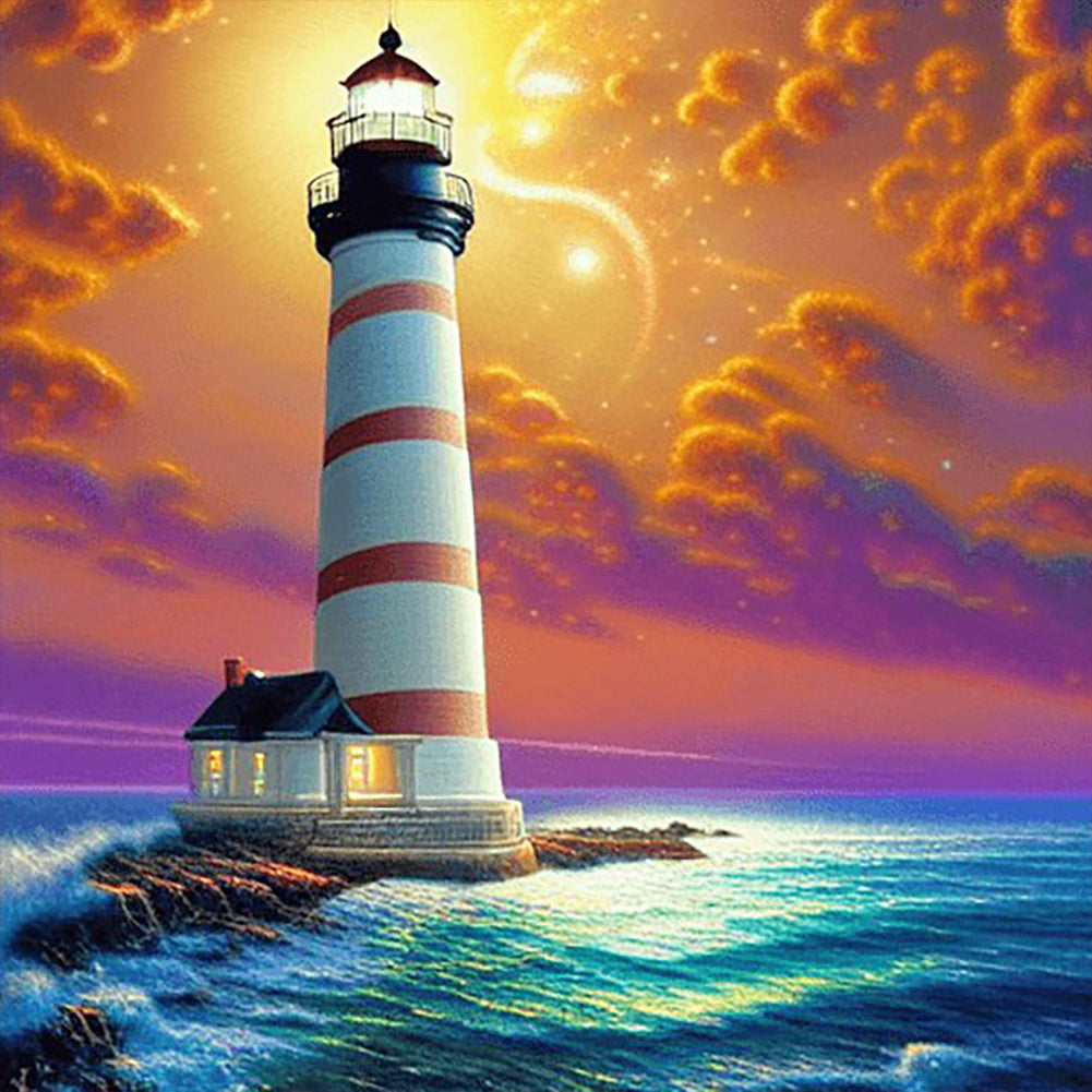 Cross Sea Lighthouse 30*30CM (canvas) Full Round Drill Diamond Painting