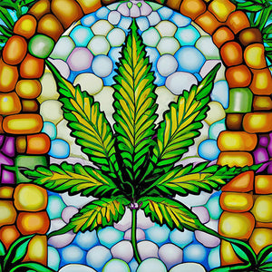 Stained Glass Art - Cannabis 40*40CM (canvas) Full Round Drill Diamond Painting