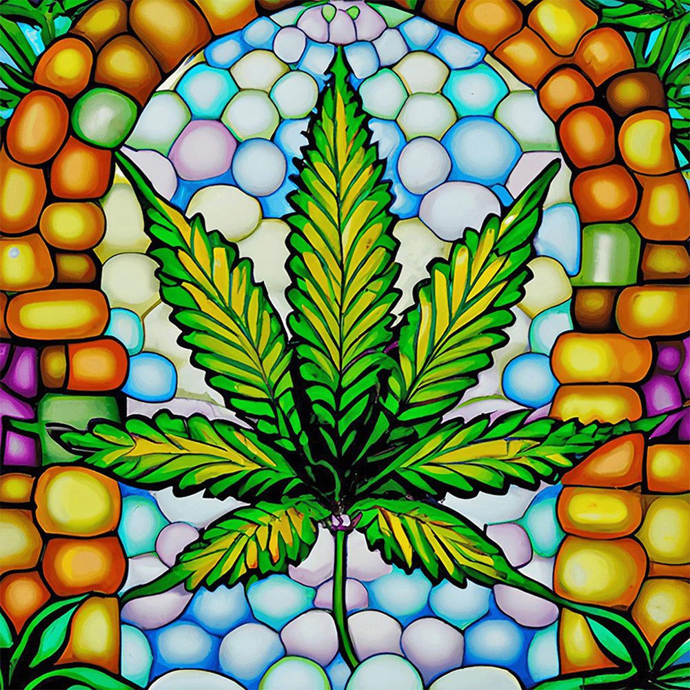 Stained Glass Art - Cannabis 40*40CM (canvas) Full Round Drill Diamond Painting