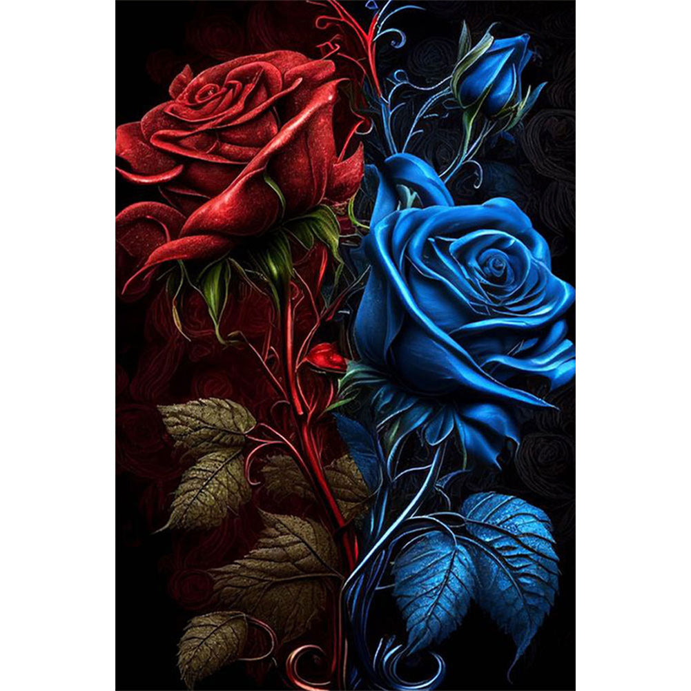 Red And Blue Roses 40*60CM (canvas) Full Round Drill Diamond Painting