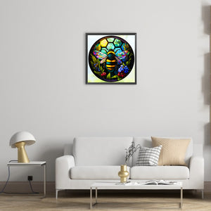 Round Plate Glass Bee 30*30CM (canvas) Full Round Drill Diamond Painting