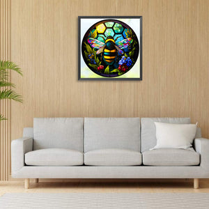 Round Plate Glass Bee 30*30CM (canvas) Full Round Drill Diamond Painting