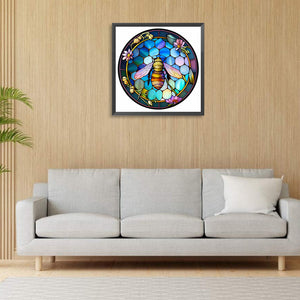 Round Plate Glass Bee 30*30CM (canvas) Full Round Drill Diamond Painting