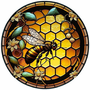 Round Plate Glass Bee 30*30CM (canvas) Full Round Drill Diamond Painting