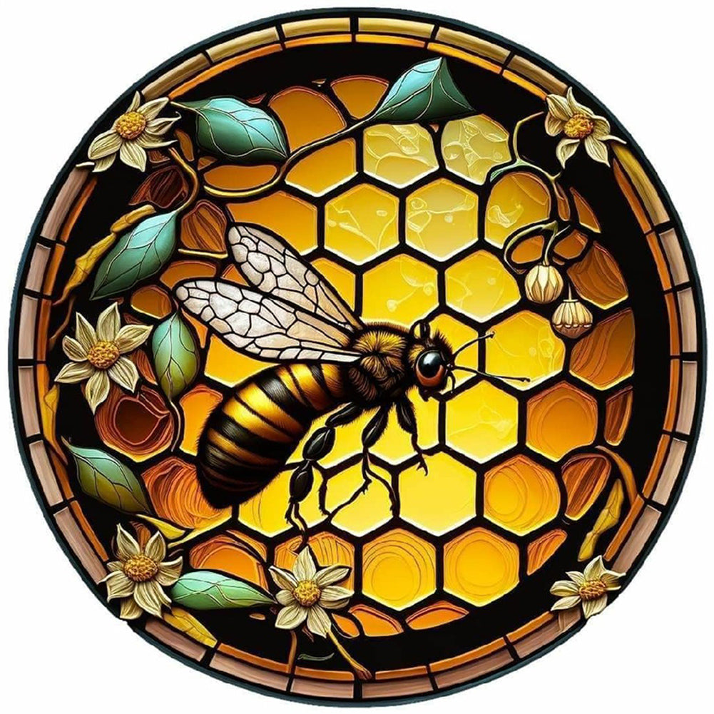 Round Plate Glass Bee 30*30CM (canvas) Full Round Drill Diamond Painting