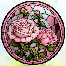 Load image into Gallery viewer, Round Card Glass Powder Rose 30*30CM (canvas) Full Round Drill Diamond Painting
