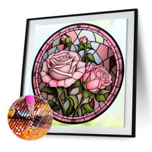 Load image into Gallery viewer, Round Card Glass Powder Rose 30*30CM (canvas) Full Round Drill Diamond Painting
