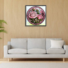 Load image into Gallery viewer, Round Card Glass Powder Rose 30*30CM (canvas) Full Round Drill Diamond Painting
