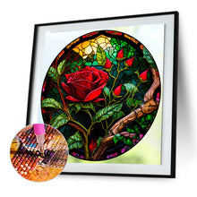 Load image into Gallery viewer, Round Plate Glass Red Rose 30*30CM (canvas) Full Round Drill Diamond Painting
