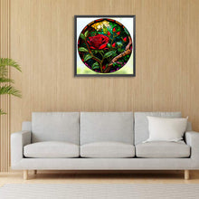 Load image into Gallery viewer, Round Plate Glass Red Rose 30*30CM (canvas) Full Round Drill Diamond Painting
