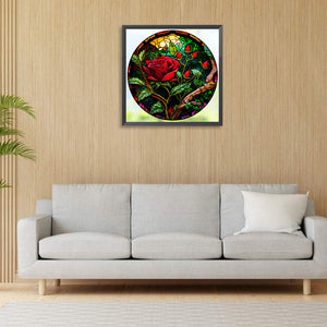 Round Plate Glass Red Rose 30*30CM (canvas) Full Round Drill Diamond Painting