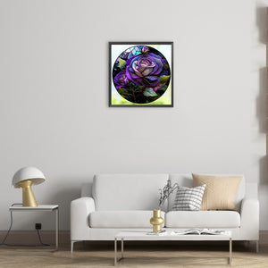 Round Plate Glass Purple Rose 30*30CM (canvas) Full Round Drill Diamond Painting