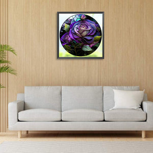 Round Plate Glass Purple Rose 30*30CM (canvas) Full Round Drill Diamond Painting