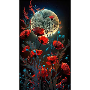 Poppies Under The Moon 40*70CM (canvas) Full Square Drill Diamond Painting