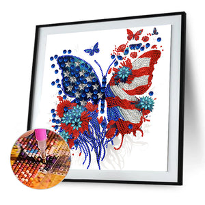 Independence Day Butterflies 30*30CM (canvas) Partial Special-Shaped Drill Diamond Painting