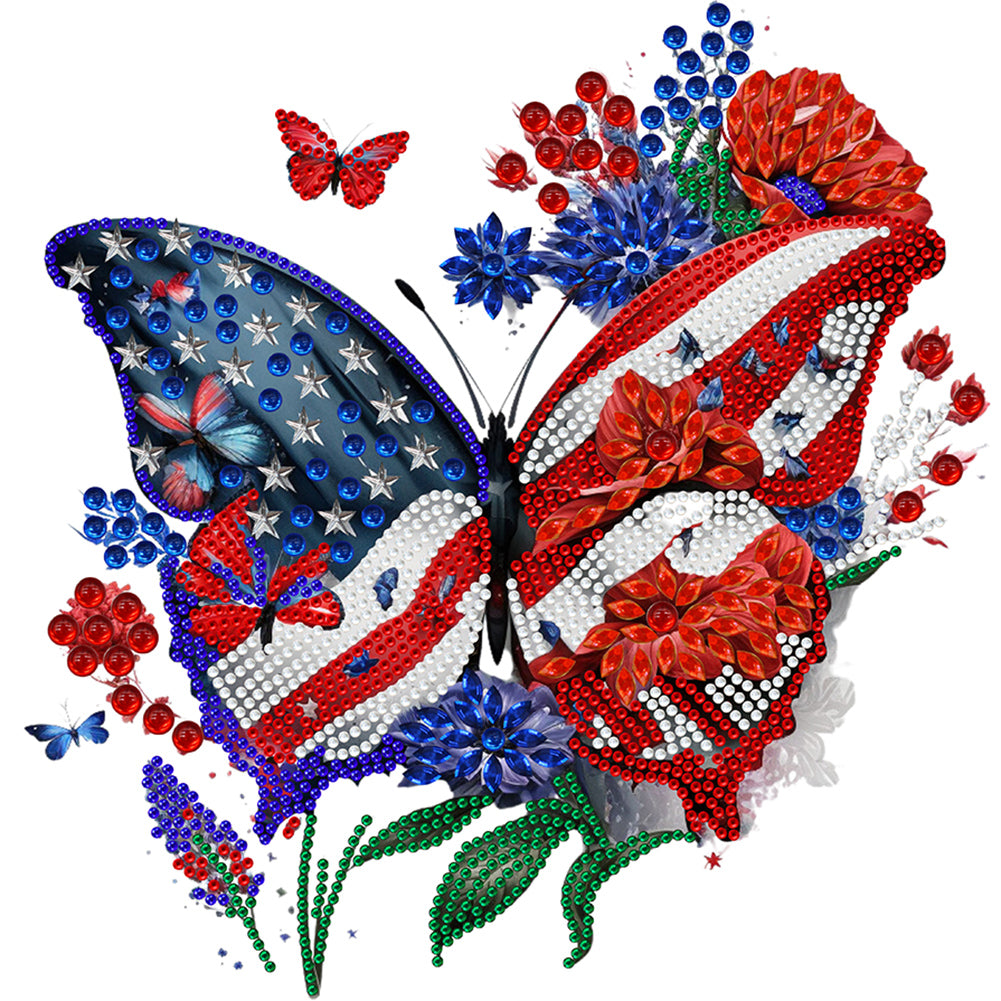 Independence Day Butterflies 30*30CM (canvas) Partial Special-Shaped Drill Diamond Painting