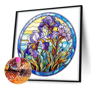 Flower Glass Painting 30*30CM (canvas) Full Round Drill Diamond Painting