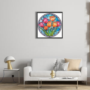 Flower Glass Painting 30*30CM (canvas) Full Round Drill Diamond Painting