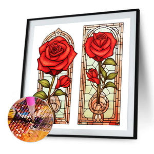 Rose Glass Painting 40*40CM (canvas) Full Round Drill Diamond Painting