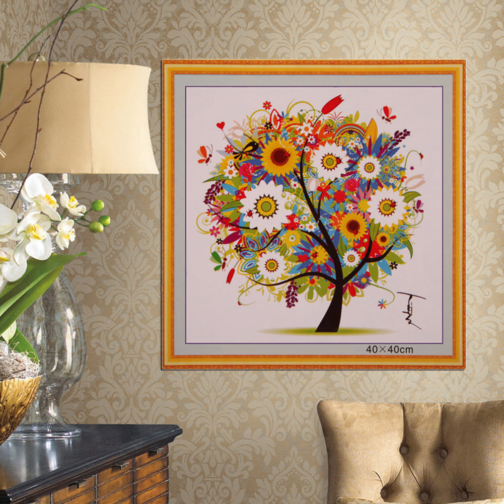 DIY Colorful Four Season Tree Counted Cross Stitch Kit Embroidery Summer
