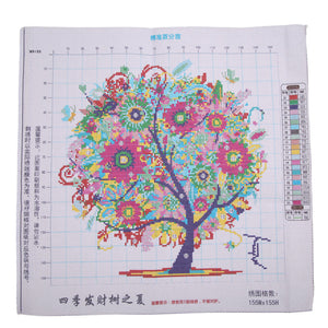 DIY Colorful Four Season Tree Counted Cross Stitch Kit Embroidery Summer