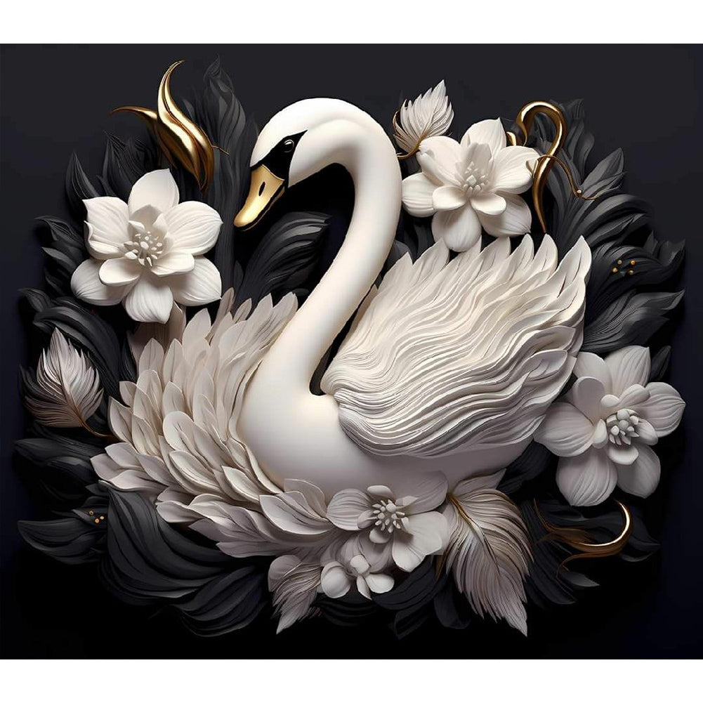 Embossed 3D White Swan 40*35CM (canvas) Full Round Drill Diamond Painting