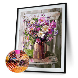 Bouquet On Chair 40*50CM (canvas) Full Square Drill Diamond Painting