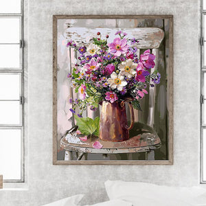 Bouquet On Chair 40*50CM (canvas) Full Square Drill Diamond Painting