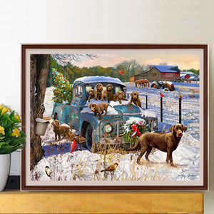 Classic Car And Dog 50*40CM (canvas) Full Square Drill Diamond Painting