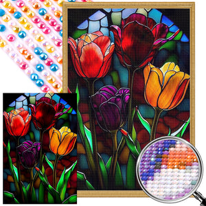 Stained Glass Tulip 40*60CM (canvas) Full Round AB Drill Diamond Painting