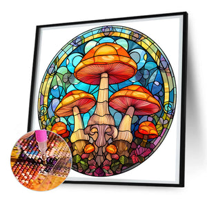 Stained Glass Mushrooms 30*30CM (canvas) Full Round Drill Diamond Painting