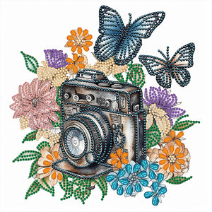 Butterfly Flower Nostalgic Camera 30*30CM (canvas) Partial Special-Shaped Drill Diamond Painting