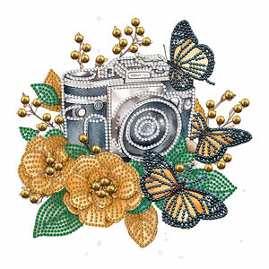 Butterfly Flower Nostalgic Camera 30*30CM (canvas) Partial Special-Shaped Drill Diamond Painting