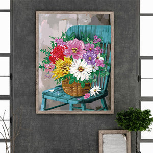 Bouquet On Chair 30*40CM (canvas) Partial Special-Shaped Drill Diamond Painting