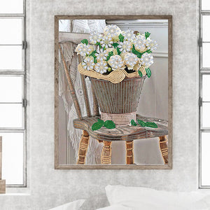 Bouquet On Chair 30*40CM (canvas) Partial Special-Shaped Drill Diamond Painting