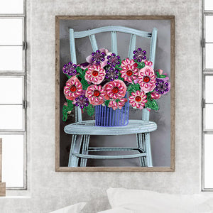 Bouquet On Chair 30*40CM (canvas) Partial Special-Shaped Drill Diamond Painting