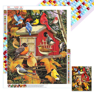 Tree House Flock Of Birds Cardinal Bluebird 40*50CM (canvas) Full Square Drill Diamond Painting