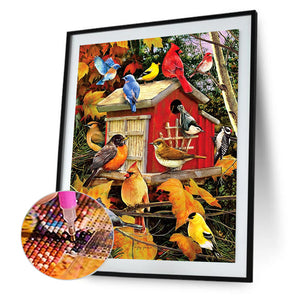 Tree House Flock Of Birds Cardinal Bluebird 40*50CM (canvas) Full Square Drill Diamond Painting