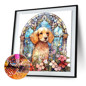 Dog Under Window Sill 30*30CM (canvas) Full Round Drill Diamond Painting