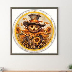 Autumn Scarecrow Sunflower 30*30CM (canvas) Full Round Drill Diamond Painting