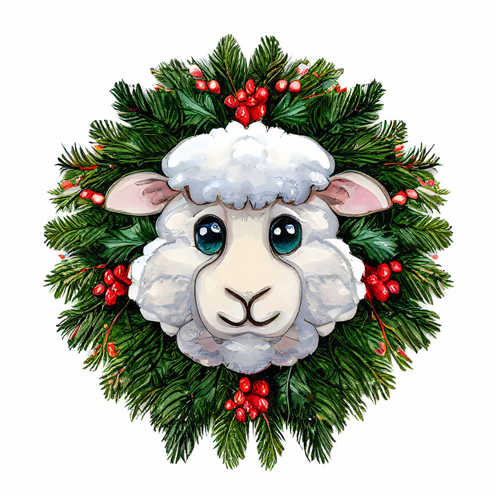 Small Animal Wreath Sheep 30*30CM (canvas) Full Round Drill Diamond Painting