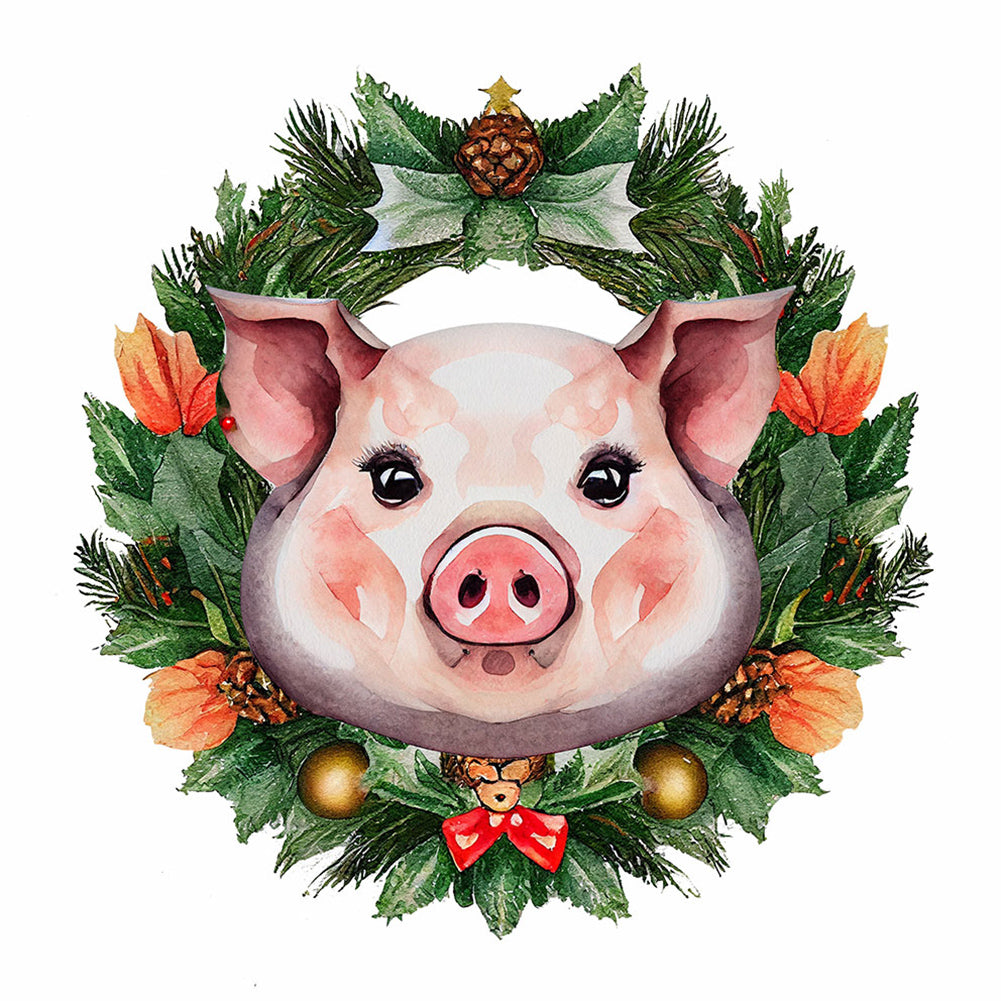 Small Animal Garland Pig 30*30CM (canvas) Full Round Drill Diamond Painting