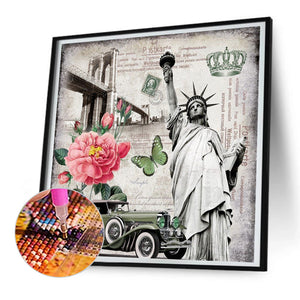 Retro Cars And Characteristic Buildings 30*30CM (canvas) Full Round Drill Diamond Painting