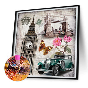 Retro Cars And Characteristic Buildings 30*30CM (canvas) Full Round Drill Diamond Painting